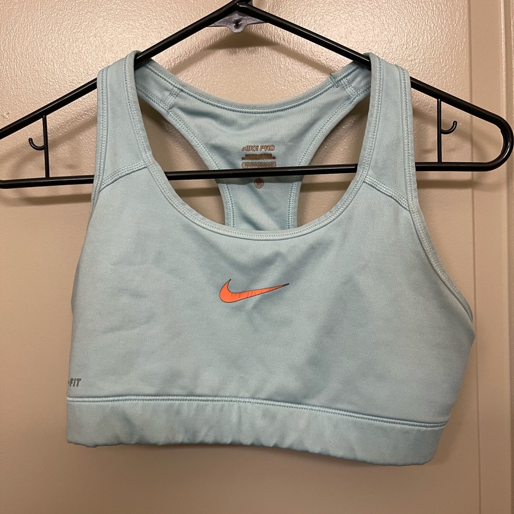 Baby blue gently used Nike sports bra. Size medium